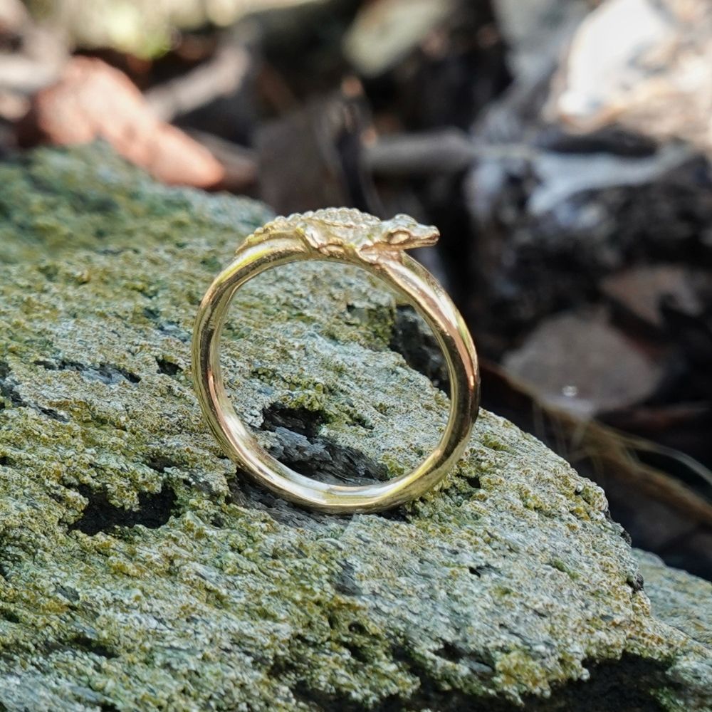 Sunning Alligator, 14K gold